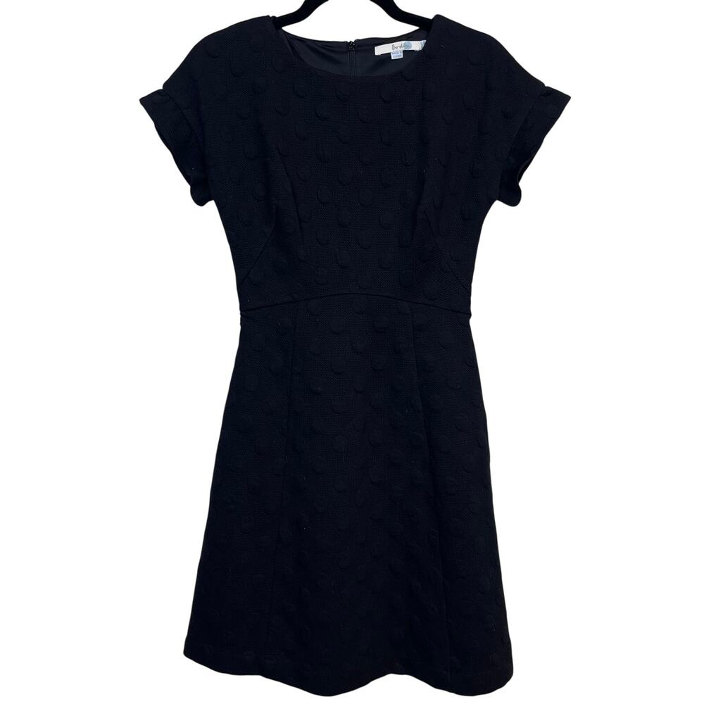 Boden Black Waffle Knit Textured Polka Dot A-Line Dress Women’s US 2R